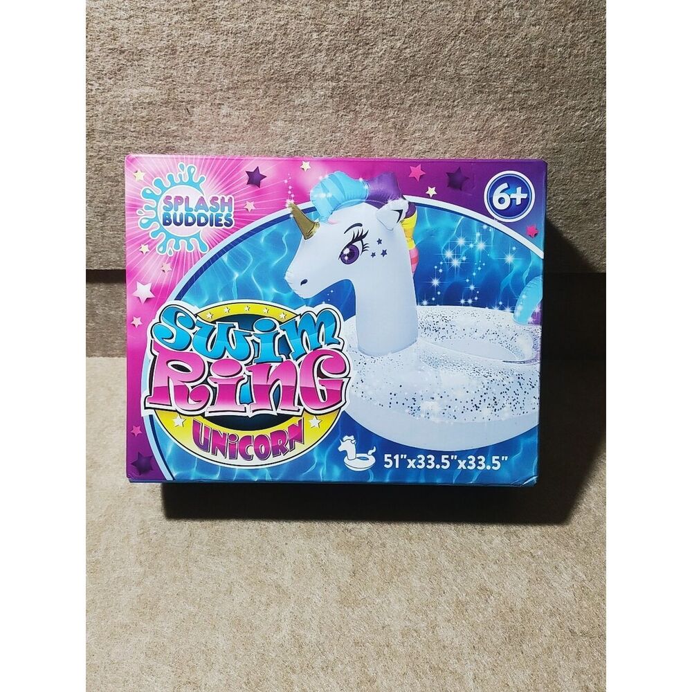 Splash Buddies Pool Glitter Unicorn Inflatable Swim Ring Kids Inner Tube…